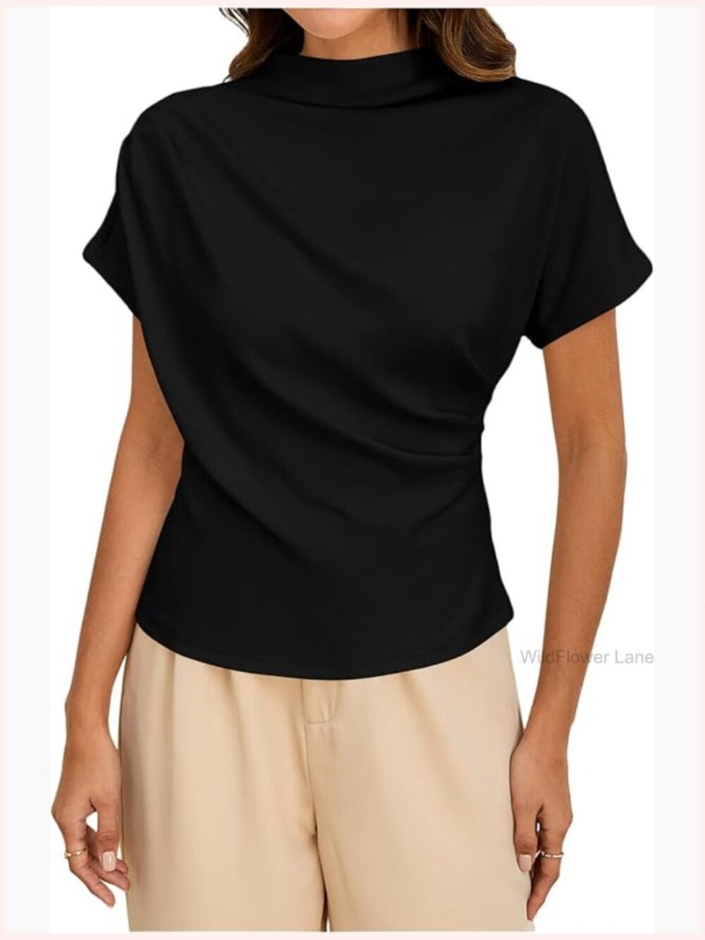 Casual Short Sleeve Mock Neck Asymmetric Ruched Tee Top